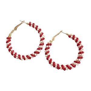 Red & White Stripe Hoop Earrings